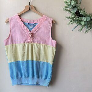 Vintage Kensington Bay Club Pastel Color Block Sleeveless Top